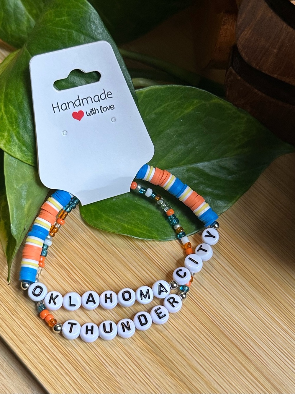 🏀 2-Piece Oklahoma City‎ Thunder Stretchy Bracelet Set | Handmade | Beaded